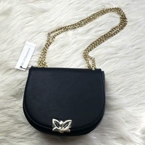 BCBG vegan leather black "Rory" bag gold chain